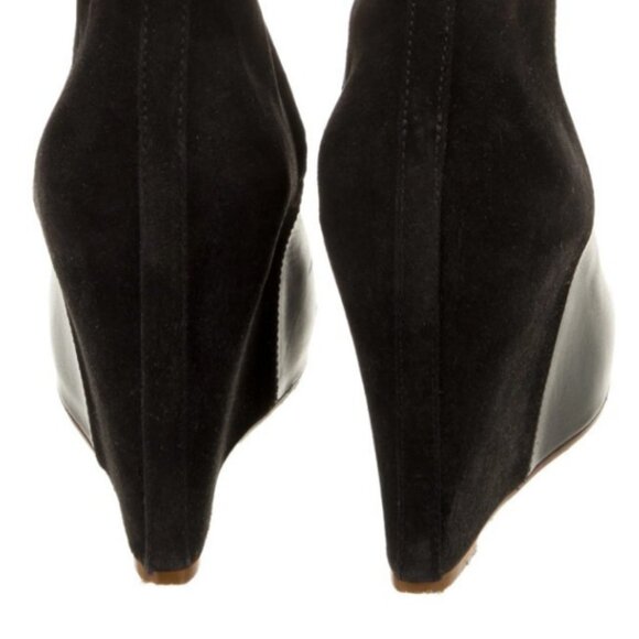 Celine Black Leather & Suede Wedge Ankle Boots with Box Sz 38.5 - Picture 12 of 14